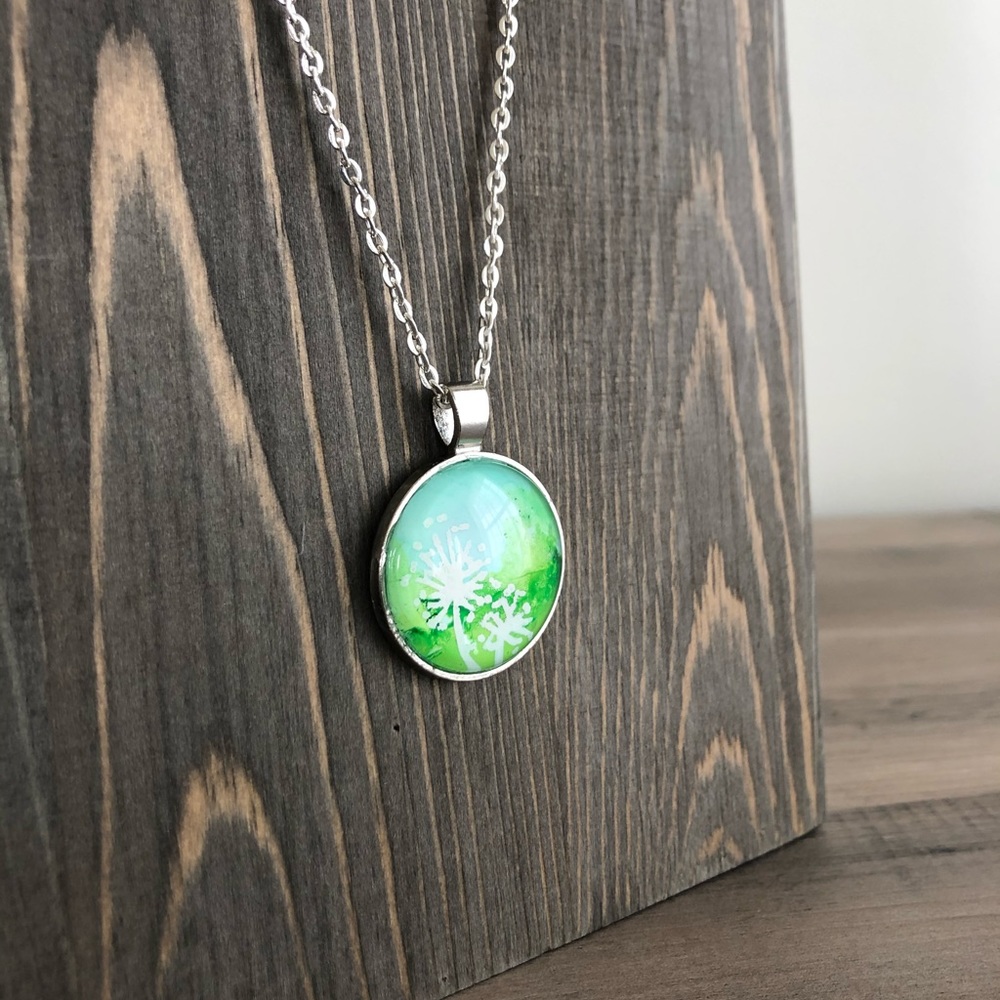 Dandelions Pendant Necklace 20" Silver Metal Chain